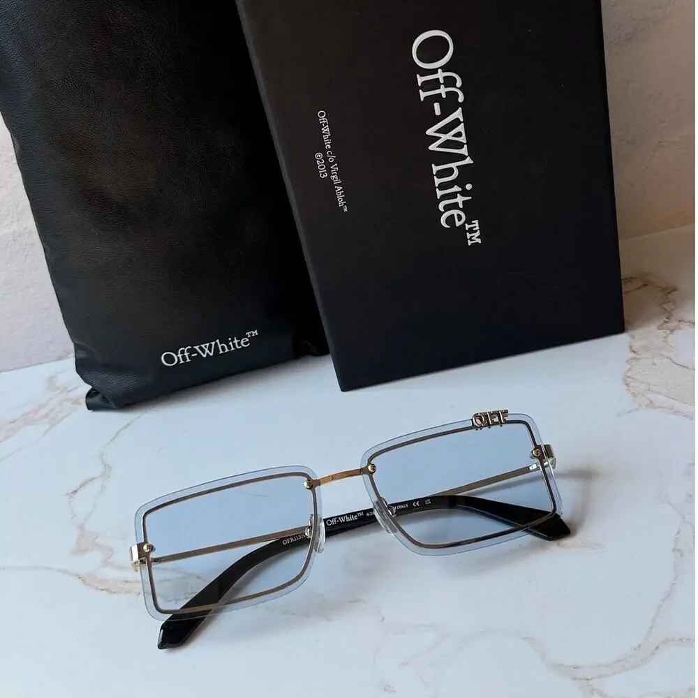 NEW Off White Tampa Gold Blue Rimless Unisex Sunglasses